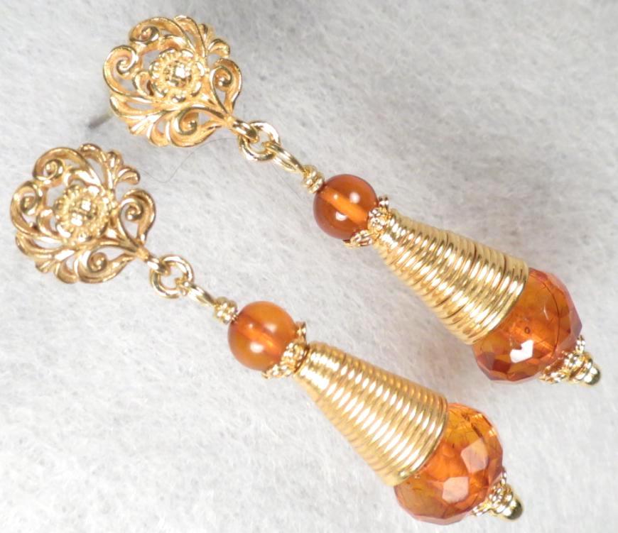 TSARINA Earrings Vintage Faceted Honey Amber Russian Medieval Style 24K GV TSARINA Earrings Vintage Faceted Honey Amber Russian Medieval Style 24K GV