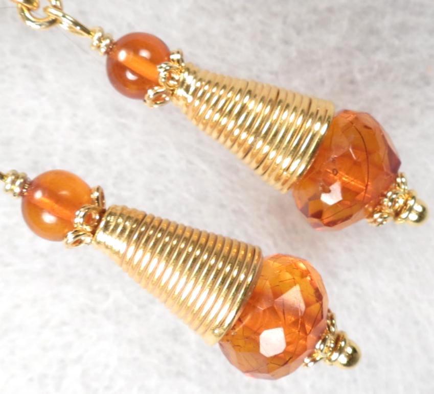 TSARINA Earrings Vintage Faceted Honey Amber Russian Medieval Style 24K GV TSARINA Earrings Vintage Faceted Honey Amber Russian Medieval Style 24K GV