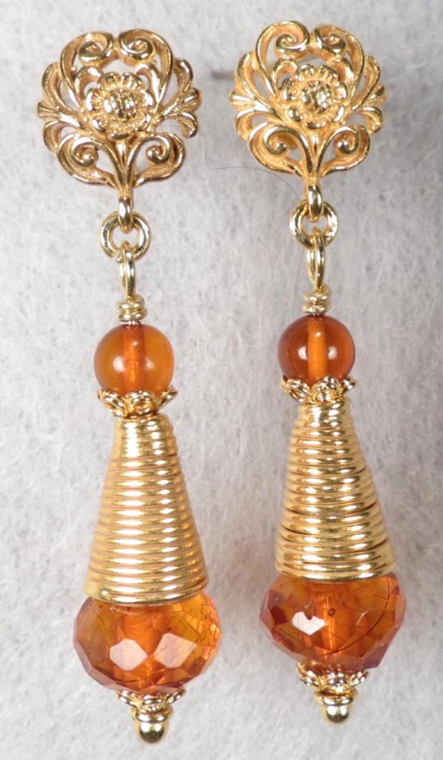 TSARINA Earrings Vintage Faceted Honey Amber Russian Medieval Style 24K GV TSARINA Earrings Vintage Faceted Honey Amber Russian Medieval Style 24K GV