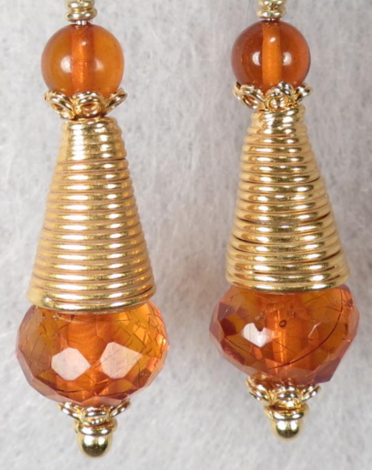 TSARINA Earrings Vintage Faceted Honey Amber Russian Medieval Style 24K GV TSARINA Earrings Vintage Faceted Honey Amber Russian Medieval Style 24K GV