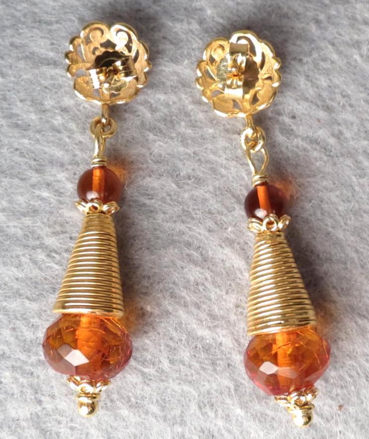 TSARINA Earrings Vintage Faceted Honey Amber Russian Medieval Style 24K GV TSARINA Earrings Vintage Faceted Honey Amber Russian Medieval Style 24K GV