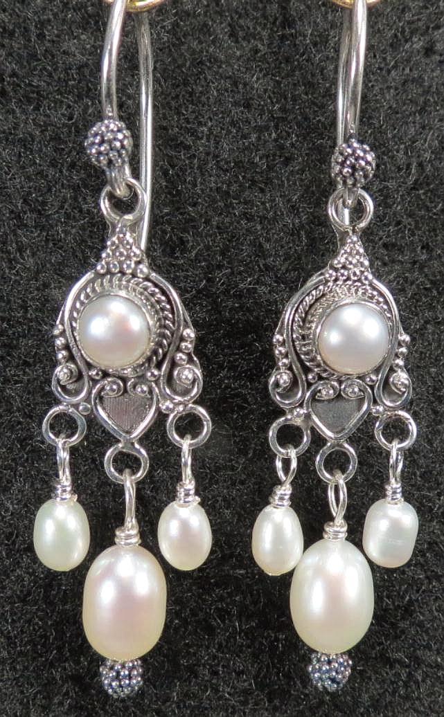Tudor Renaissance Style Earrings Cultured Freshwater Pearl Chandelier Silver Tudor Renaissance Style Earrings Cultured Freshwater Pearl Chandelier Silver