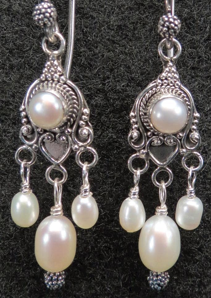 Tudor Renaissance Style Earrings Cultured Freshwater Pearl Chandelier Silver Tudor Renaissance Style Earrings Cultured Freshwater Pearl Chandelier Silver