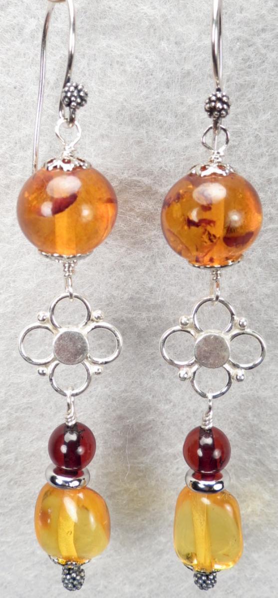 FREYA'S FLOWERS Earrings Honey Cherry & Lemon Amber Silver Norse Medieval Style FREYA'S FLOWERS Earrings Honey Cherry & Lemon Amber Silver Norse Medieval Style