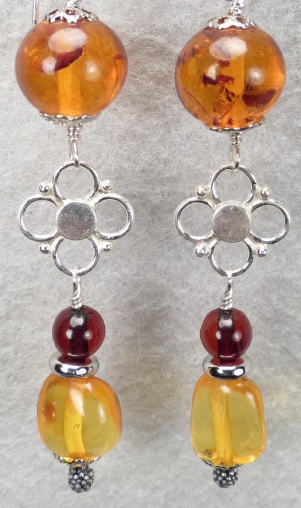 FREYA'S FLOWERS Earrings Honey Cherry & Lemon Amber Silver Norse Medieval Style FREYA'S FLOWERS Earrings Honey Cherry & Lemon Amber Silver Norse Medieval Style