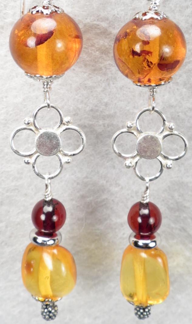 FREYA'S FLOWERS Earrings Honey Cherry & Lemon Amber Silver Norse Medieval Style FREYA'S FLOWERS Earrings Honey Cherry & Lemon Amber Silver Norse Medieval Style