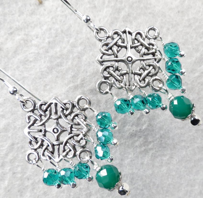 Cliodna of the Waves Earrings Green Onyx Crystal Celtic Medieval Style Cliodna of the Waves Earrings Green Onyx Crystal Celtic Medieval Style