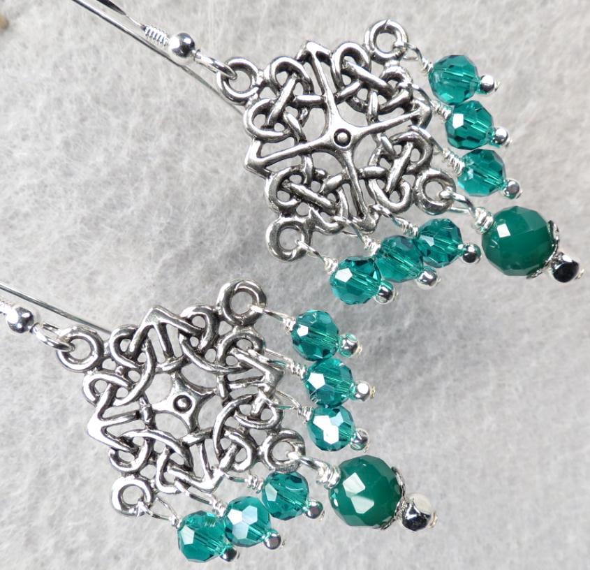 Cliodna of the Waves Earrings Green Onyx Crystal Celtic Medieval Style Cliodna of the Waves Earrings Green Onyx Crystal Celtic Medieval Style