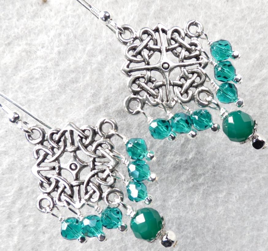 Cliodna of the Waves Earrings Green Onyx Crystal Celtic Medieval Style Cliodna of the Waves Earrings Green Onyx Crystal Celtic Medieval Style