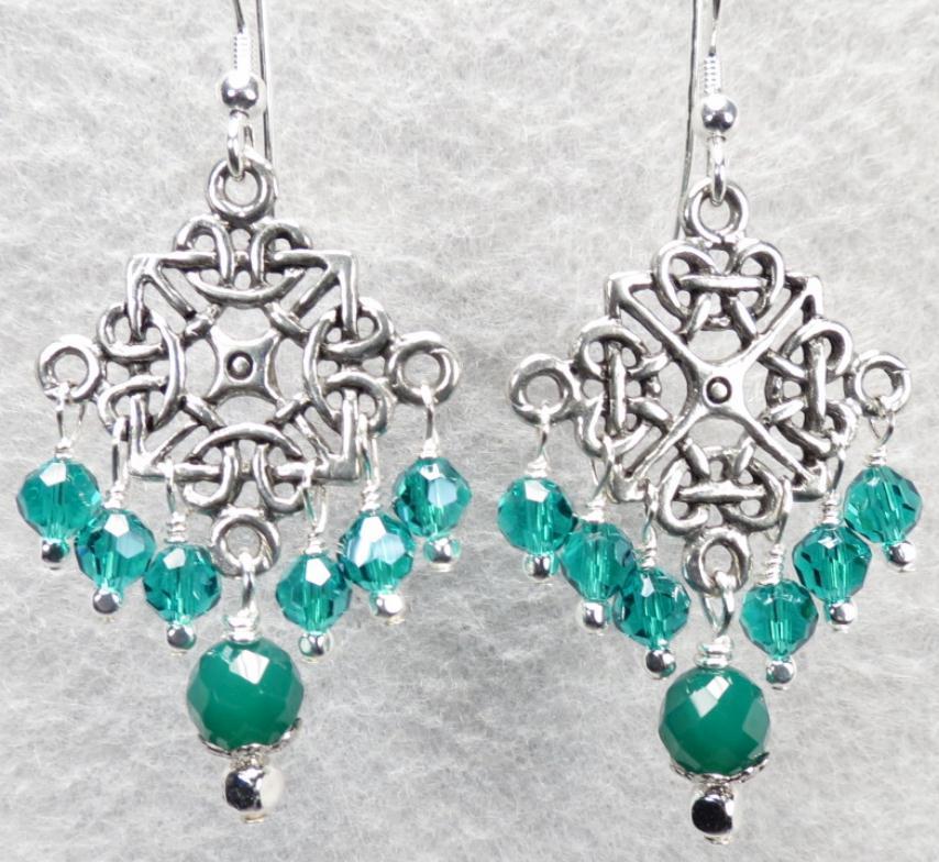 Cliodna of the Waves Earrings Green Onyx Crystal Celtic Medieval Style Cliodna of the Waves Earrings Green Onyx Crystal Celtic Medieval Style