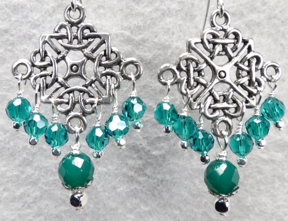 Cliodna of the Waves Earrings Green Onyx Crystal Celtic Medieval Style Cliodna of the Waves Earrings Green Onyx Crystal Celtic Medieval Style