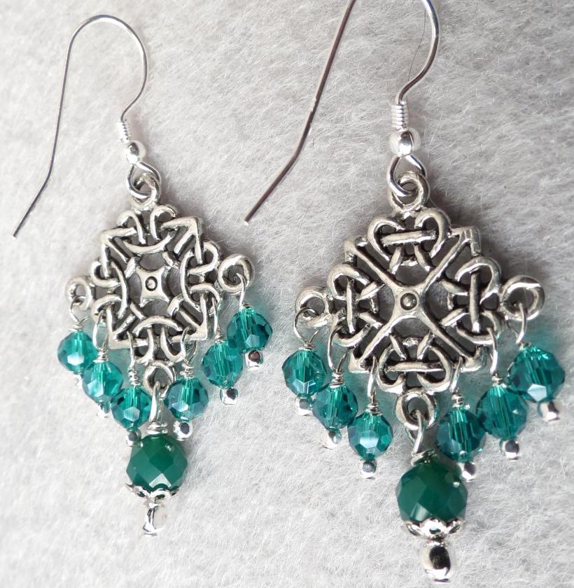 Cliodna of the Waves Earrings Green Onyx Crystal Celtic Medieval Style Cliodna of the Waves Earrings Green Onyx Crystal Celtic Medieval Style