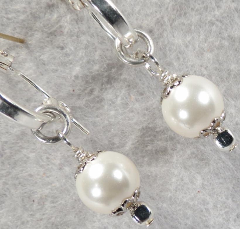 TUDOR PEARL Hoop Earrings Swarovski Crystal Pearl Silver Tudor Renaissance Style TUDOR PEARL Hoop Earrings Swarovski Crystal Pearl Silver Tudor Renaissance Style