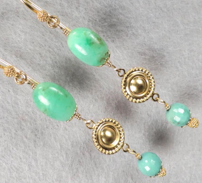 QUEEN of SHEBA Earrings Chrysoprase African Green Opal Medieval Style QUEEN of SHEBA Earrings Chrysoprase African Green Opal Medieval Style