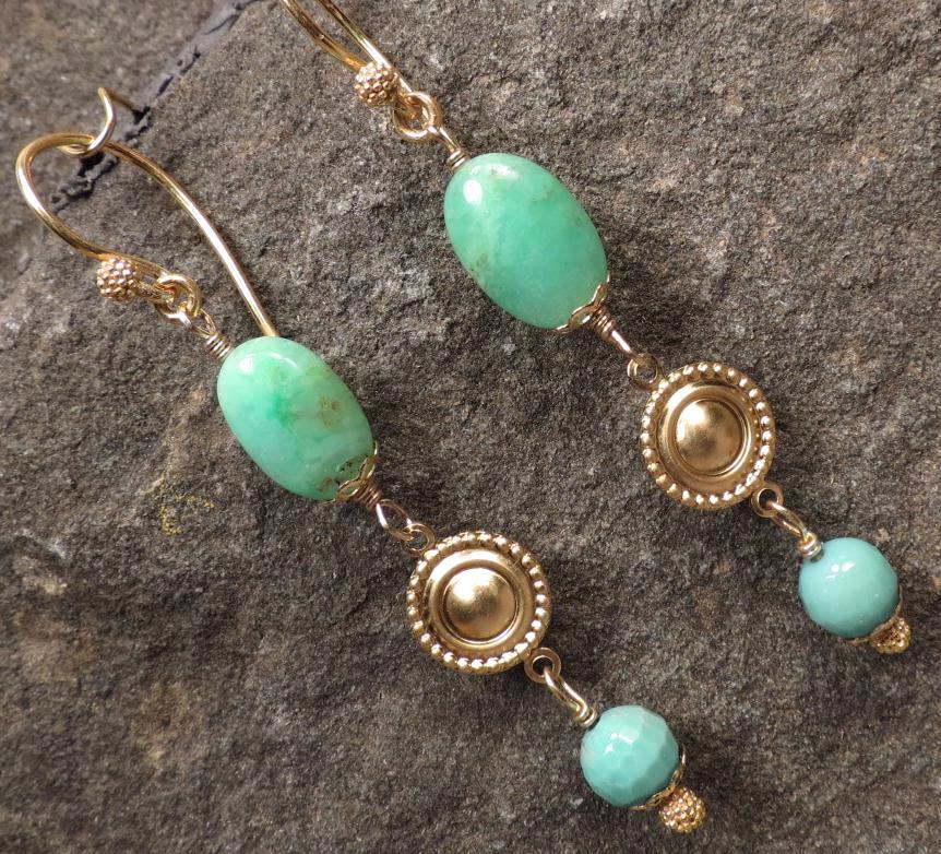 QUEEN of SHEBA Earrings Chrysoprase African Green Opal Medieval Style QUEEN of SHEBA Earrings Chrysoprase African Green Opal Medieval Style