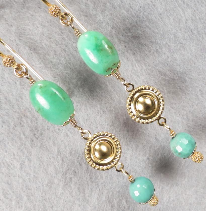 QUEEN of SHEBA Earrings Chrysoprase African Green Opal Medieval Style QUEEN of SHEBA Earrings Chrysoprase African Green Opal Medieval Style