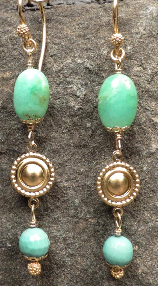 QUEEN of SHEBA Earrings Chrysoprase African Green Opal Medieval Style QUEEN of SHEBA Earrings Chrysoprase African Green Opal Medieval Style