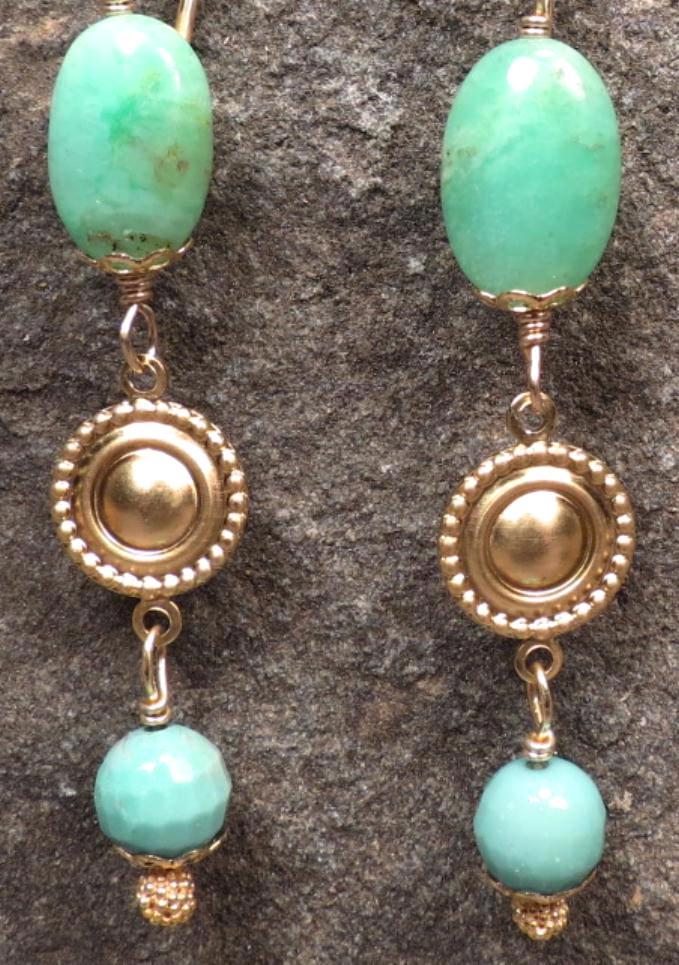 QUEEN of SHEBA Earrings Chrysoprase African Green Opal Medieval Style QUEEN of SHEBA Earrings Chrysoprase African Green Opal Medieval Style