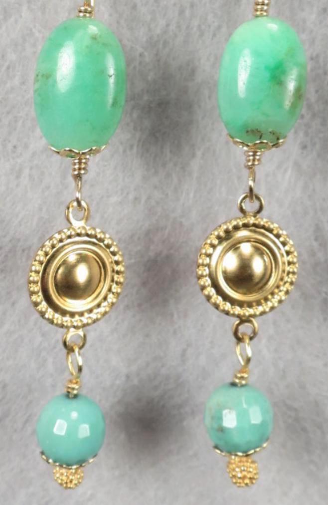 QUEEN of SHEBA Earrings Chrysoprase African Green Opal Medieval Style QUEEN of SHEBA Earrings Chrysoprase African Green Opal Medieval Style