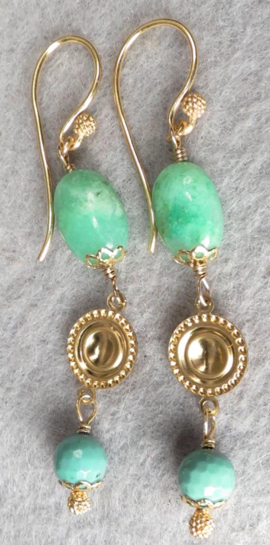 QUEEN of SHEBA Earrings Chrysoprase African Green Opal Medieval Style QUEEN of SHEBA Earrings Chrysoprase African Green Opal Medieval Style
