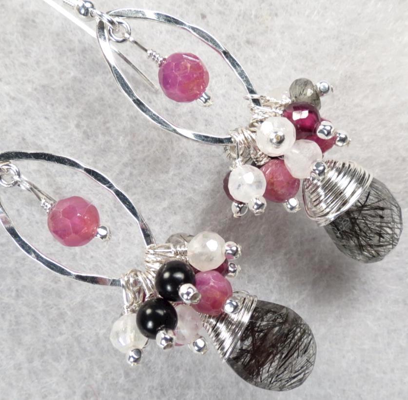 WISE CRONE Earrings Ruby Tourmalinated Quartz Rutilated Quartz Garnet Rainbow Moonstone WISE CRONE Earrings Ruby Tourmalinated Quartz Rutilated Quartz Garnet Rainbow Moonstone
