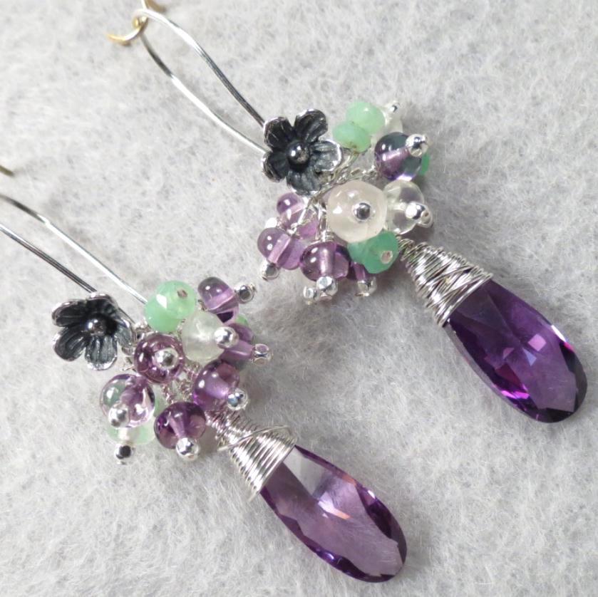 La Belle Dame Earrings Amethyst Prehnite Chrysoprase Cubic Zirconia Medieval Style La Belle Dame Earrings Amethyst Prehnite Chrysoprase Cubic Zirconia Medieval Style