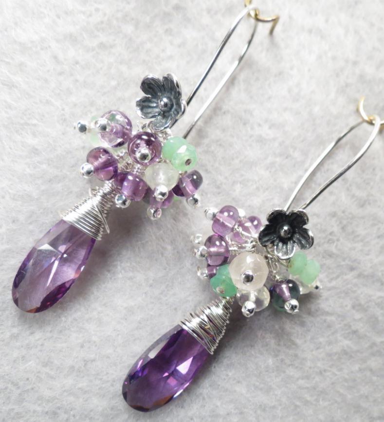 La Belle Dame Earrings Amethyst Prehnite Chrysoprase Cubic Zirconia Medieval Style La Belle Dame Earrings Amethyst Prehnite Chrysoprase Cubic Zirconia Medieval Style