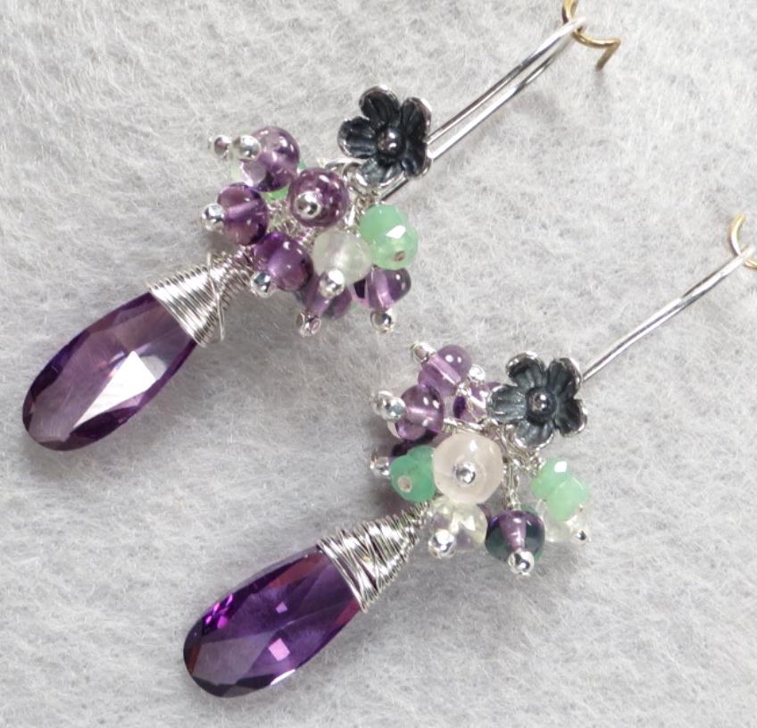 La Belle Dame Earrings Amethyst Prehnite Chrysoprase Cubic Zirconia Medieval Style La Belle Dame Earrings Amethyst Prehnite Chrysoprase Cubic Zirconia Medieval Style