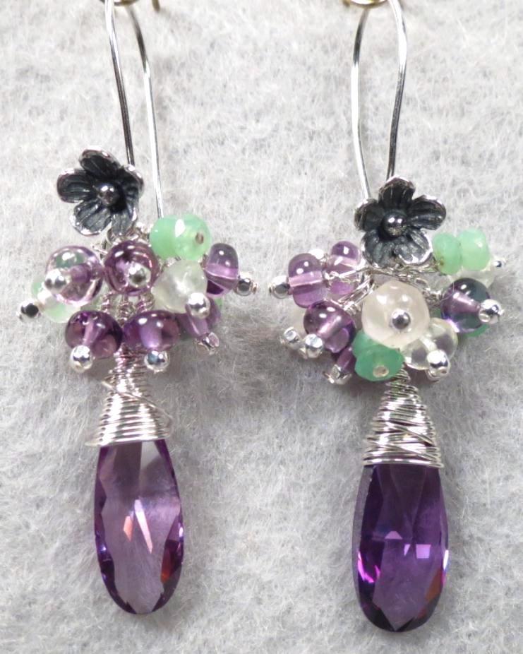 La Belle Dame Earrings Amethyst Prehnite Chrysoprase Cubic Zirconia Medieval Style La Belle Dame Earrings Amethyst Prehnite Chrysoprase Cubic Zirconia Medieval Style