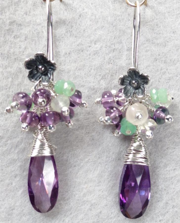 La Belle Dame Earrings Amethyst Prehnite Chrysoprase Cubic Zirconia Medieval Style La Belle Dame Earrings Amethyst Prehnite Chrysoprase Cubic Zirconia Medieval Style