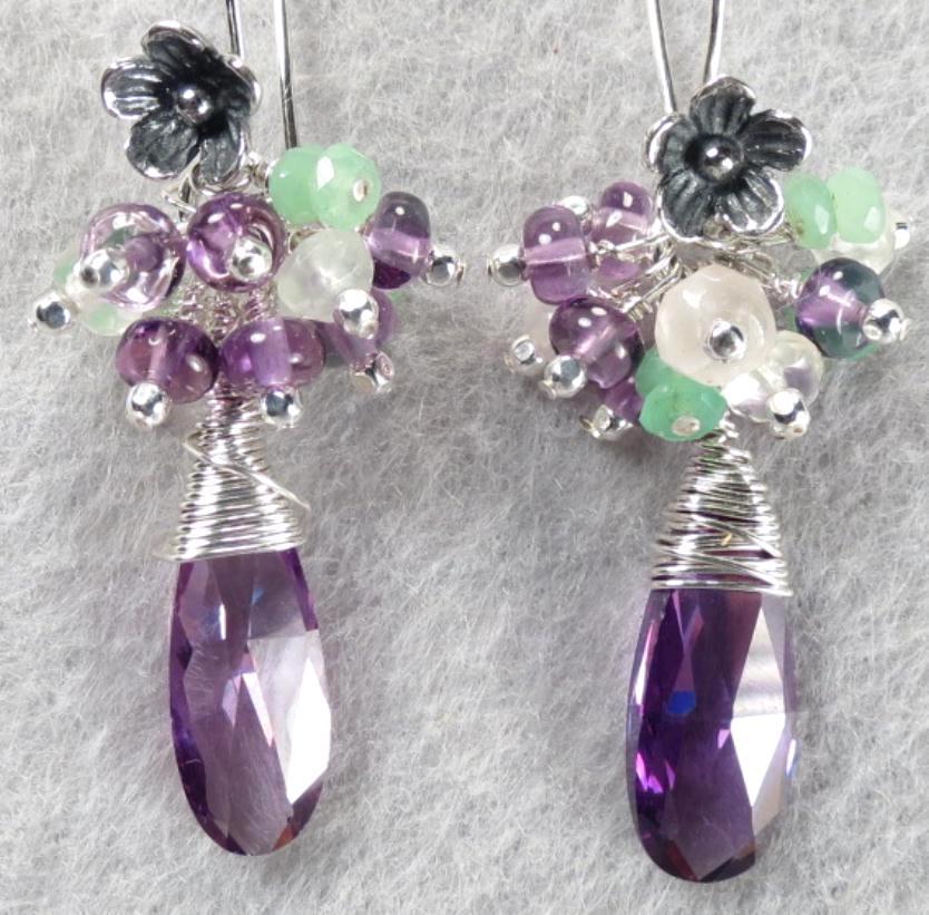 La Belle Dame Earrings Amethyst Prehnite Chrysoprase Cubic Zirconia Medieval Style La Belle Dame Earrings Amethyst Prehnite Chrysoprase Cubic Zirconia Medieval Style