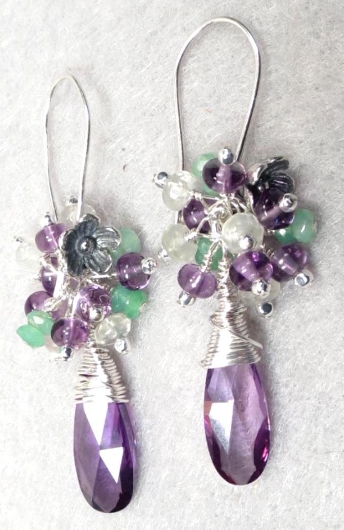 La Belle Dame Earrings Amethyst Prehnite Chrysoprase Cubic Zirconia Medieval Style La Belle Dame Earrings Amethyst Prehnite Chrysoprase Cubic Zirconia Medieval Style