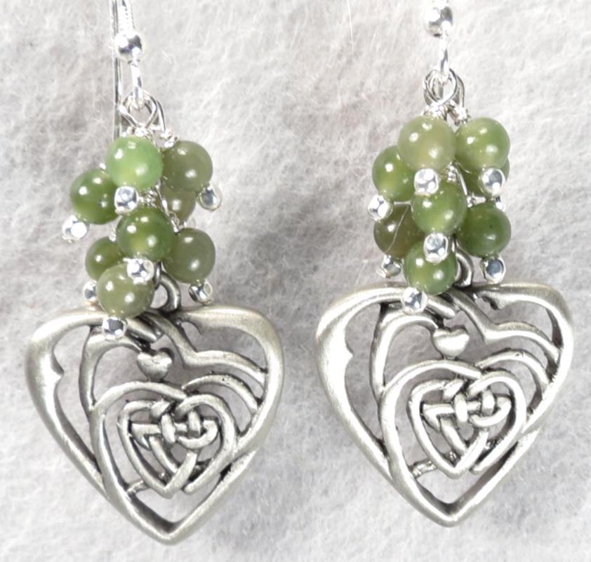 ISOLDE Earrings Green Nephrite Jade Celtic Medieval Style Pewter & Silver ISOLDE Earrings Green Nephrite Jade Celtic Medieval Style Pewter & Silver