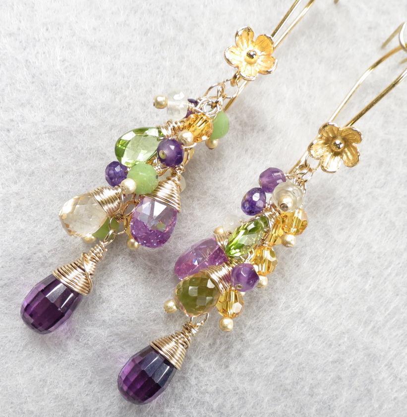 PRIMAVERA Renaissance Style Earrings Citrine Amethyst Prehnite Peridot Jade Cubic Zirconia 14K GF PRIMAVERA Renaissance Style Earrings Citrine Amethyst Prehnite Peridot Jade Cubic Zirconia 14K GF