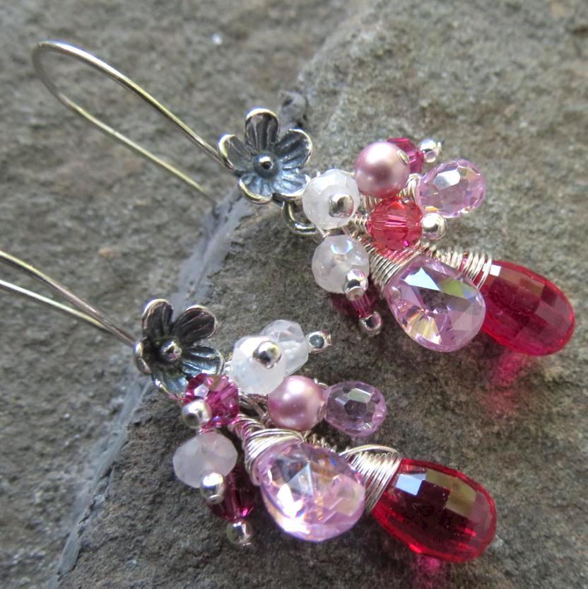 NAHEMA Earrings Rubellite-Color Cubic Zirconia Moonstone Crystal NAHEMA Earrings Rubellite-Color Cubic Zirconia Moonstone Crystal