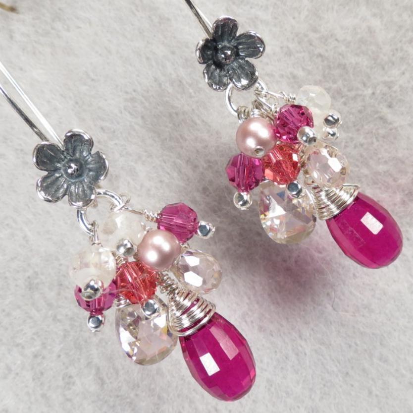 NAHEMA Earrings Rubellite-Color Cubic Zirconia Moonstone Crystal NAHEMA Earrings Rubellite-Color Cubic Zirconia Moonstone Crystal