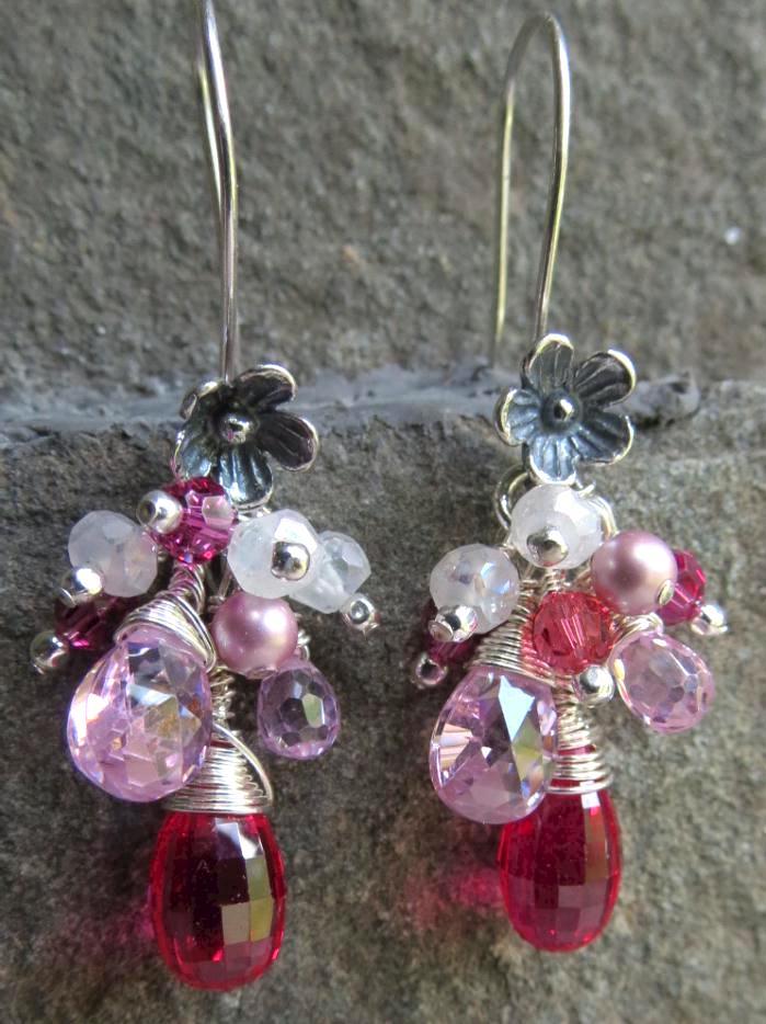 NAHEMA Earrings Rubellite-Color Cubic Zirconia Moonstone Crystal NAHEMA Earrings Rubellite-Color Cubic Zirconia Moonstone Crystal