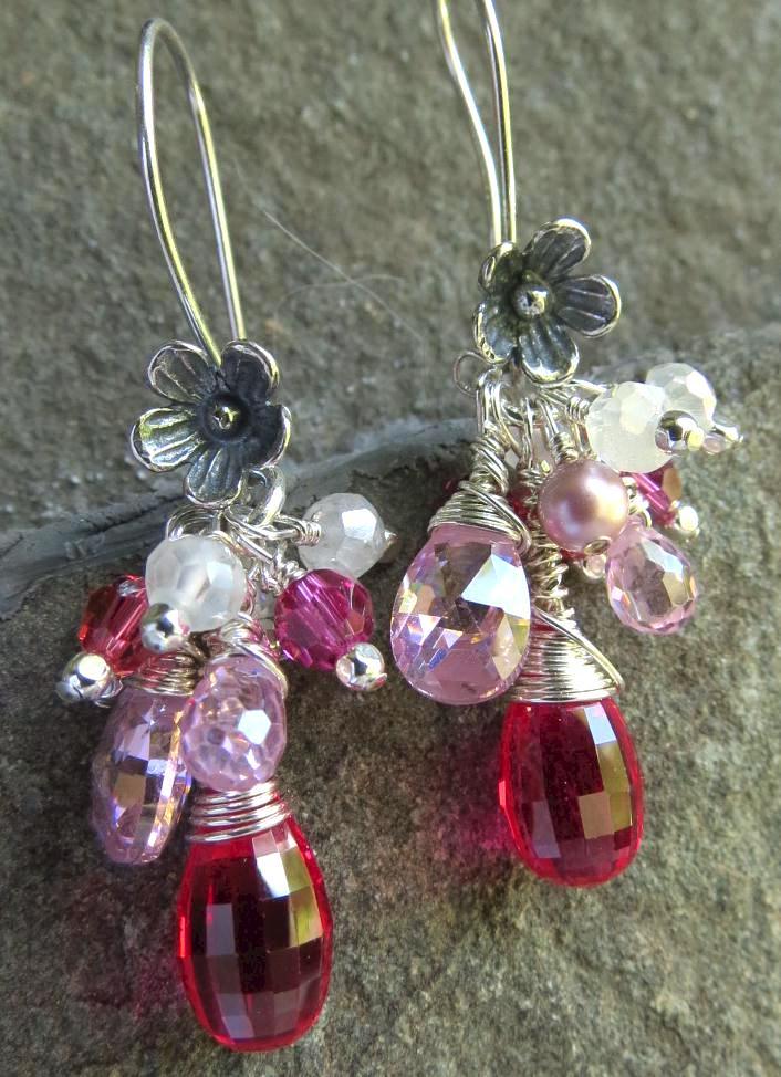 NAHEMA Earrings Rubellite-Color Cubic Zirconia Moonstone Crystal NAHEMA Earrings Rubellite-Color Cubic Zirconia Moonstone Crystal