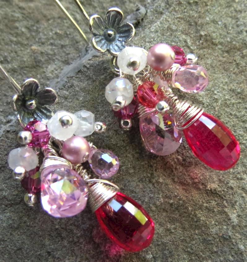 NAHEMA Earrings Rubellite-Color Cubic Zirconia Moonstone Crystal NAHEMA Earrings Rubellite-Color Cubic Zirconia Moonstone Crystal