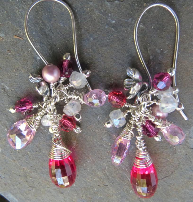 NAHEMA Earrings Rubellite-Color Cubic Zirconia Moonstone Crystal NAHEMA Earrings Rubellite-Color Cubic Zirconia Moonstone Crystal