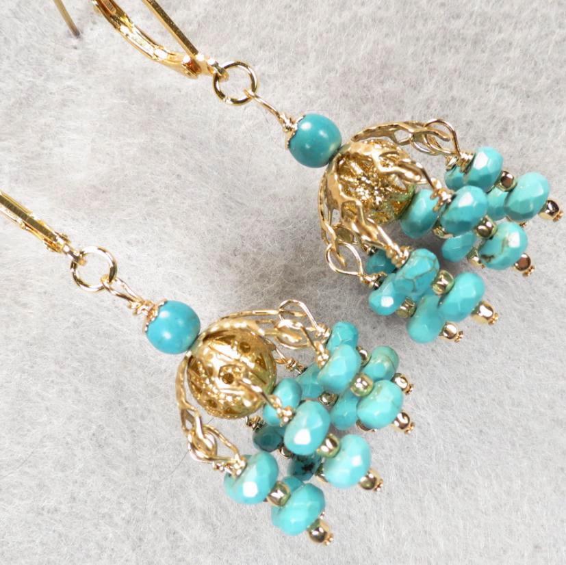 Jhumka Earrings 2 Magnesite Turquoise 14K GF Indian Style Jhumka Earrings 2 Magnesite Turquoise 14K GF Indian Style