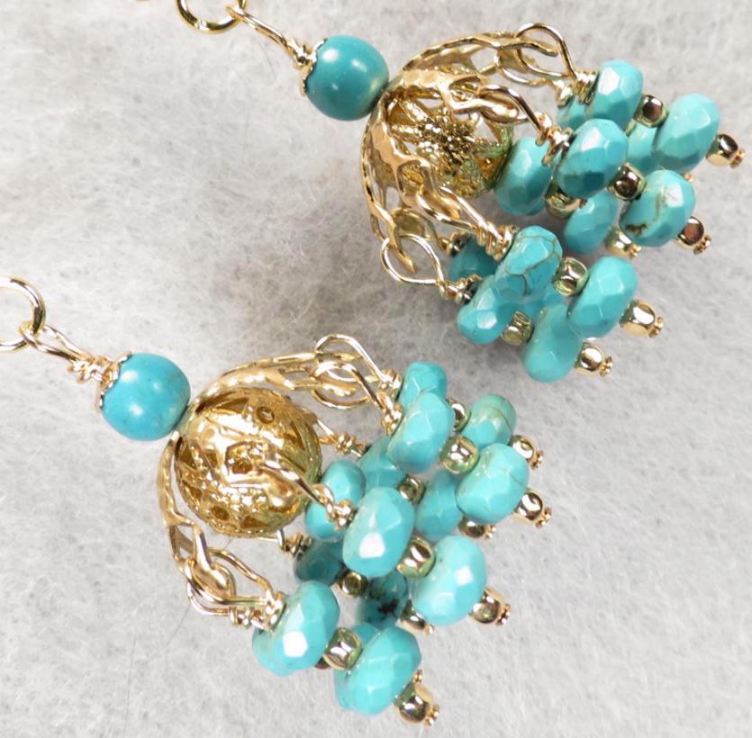 Jhumka Earrings 2 Magnesite Turquoise 14K GF Indian Style Jhumka Earrings 2 Magnesite Turquoise 14K GF Indian Style