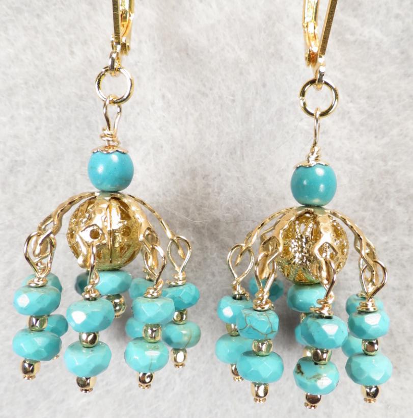 Jhumka Earrings 2 Magnesite Turquoise 14K GF Indian Style Jhumka Earrings 2 Magnesite Turquoise 14K GF Indian Style