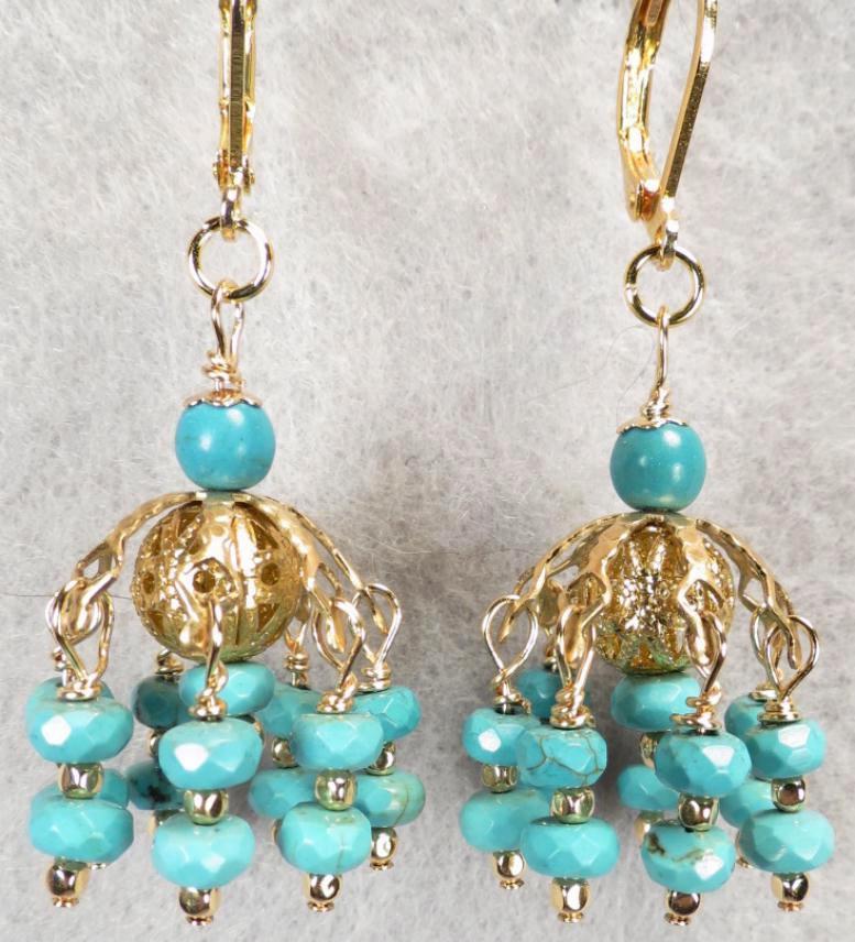 Jhumka Earrings 2 Magnesite Turquoise 14K GF Indian Style Jhumka Earrings 2 Magnesite Turquoise 14K GF Indian Style