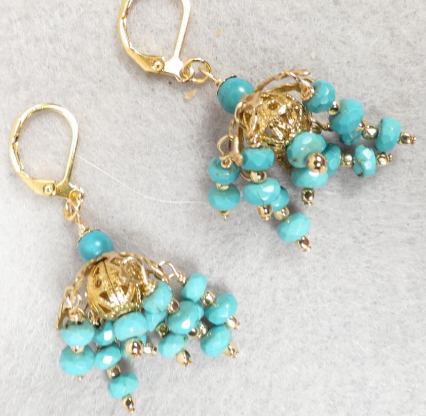 Jhumka Earrings 2 Magnesite Turquoise 14K GF Indian Style Jhumka Earrings 2 Magnesite Turquoise 14K GF Indian Style