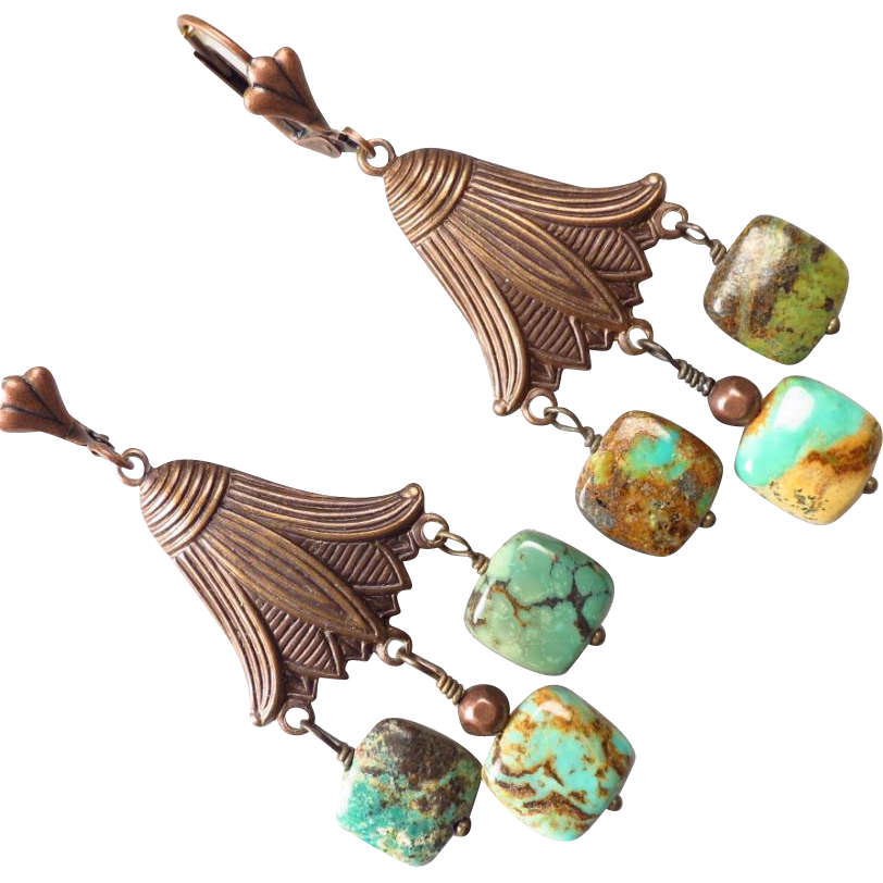 Mongolian Turquoise Copper Bronze Ancient from strega2 on Ruby Lane