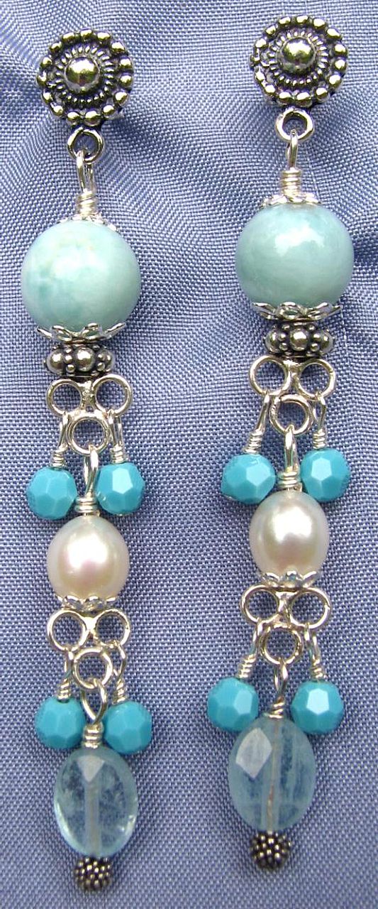 YEMAYA Earrings Larimar Aquamarine Cultured Freshwater Pearl Silver Atlantis Gem YEMAYA Earrings Larimar Aquamarine Cultured Freshwater Pearl Silver Atlantis Gem