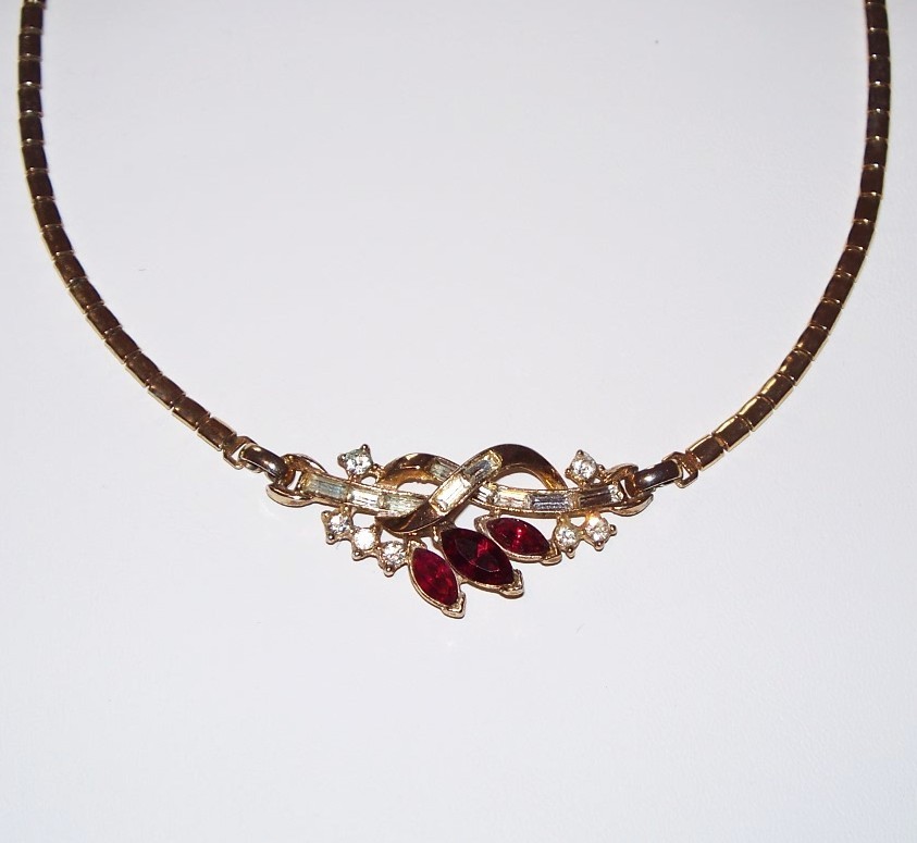 Trifari Alfred Philippe Patent Pending Ruby Red and Crystal Necklace Trifari Alfred Philippe Patent Pending Ruby Red and Crystal Necklace