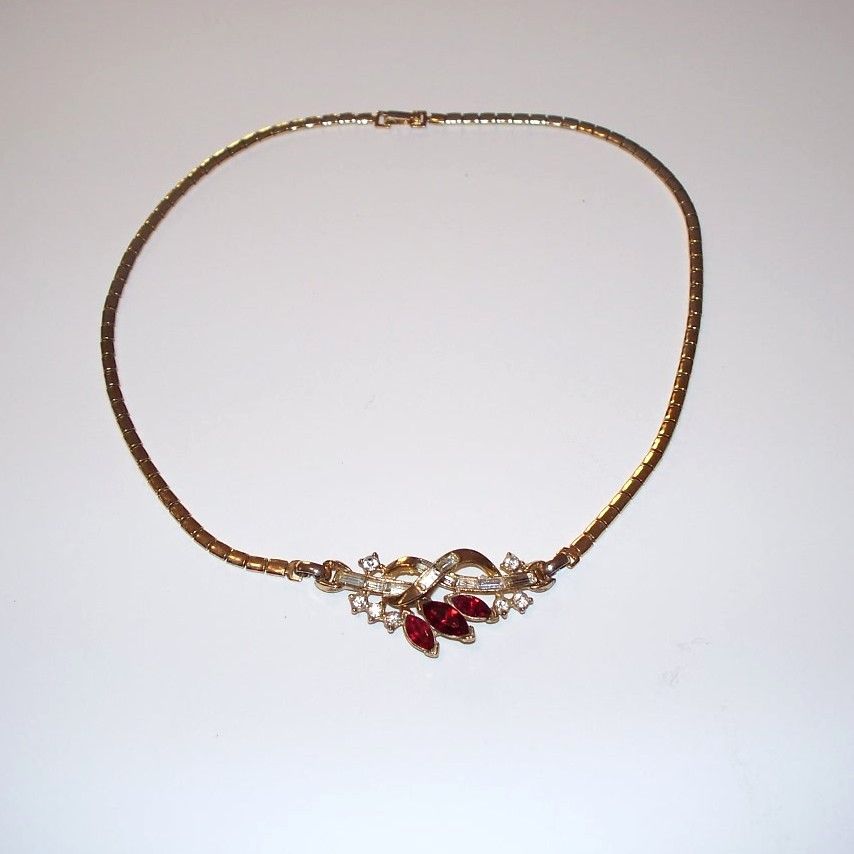 Trifari Alfred Philippe Patent Pending Ruby Red and Crystal Necklace Trifari Alfred Philippe Patent Pending Ruby Red and Crystal Necklace