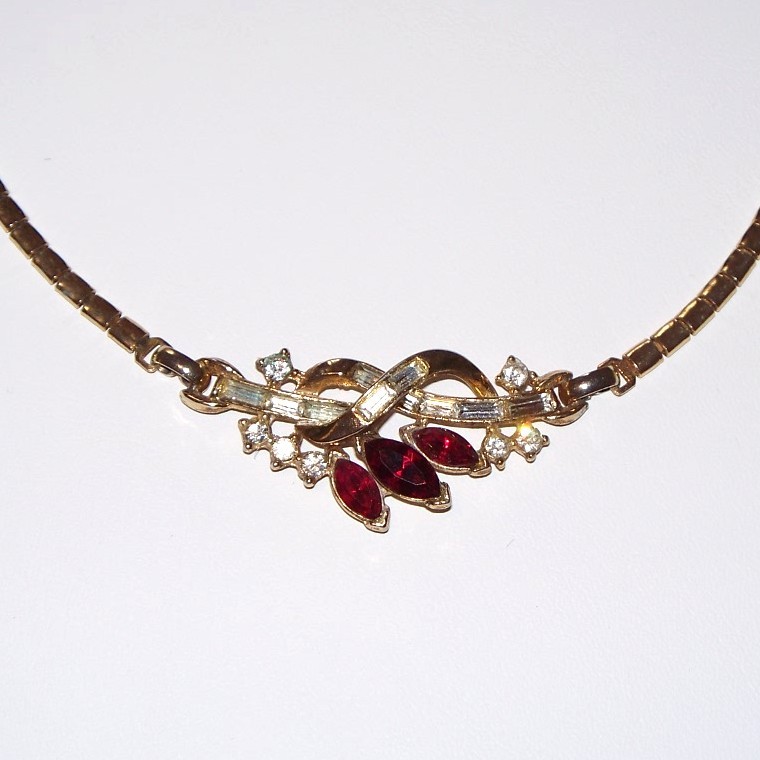 Trifari Alfred Philippe Patent Pending Ruby Red and Crystal Necklace Trifari Alfred Philippe Patent Pending Ruby Red and Crystal Necklace